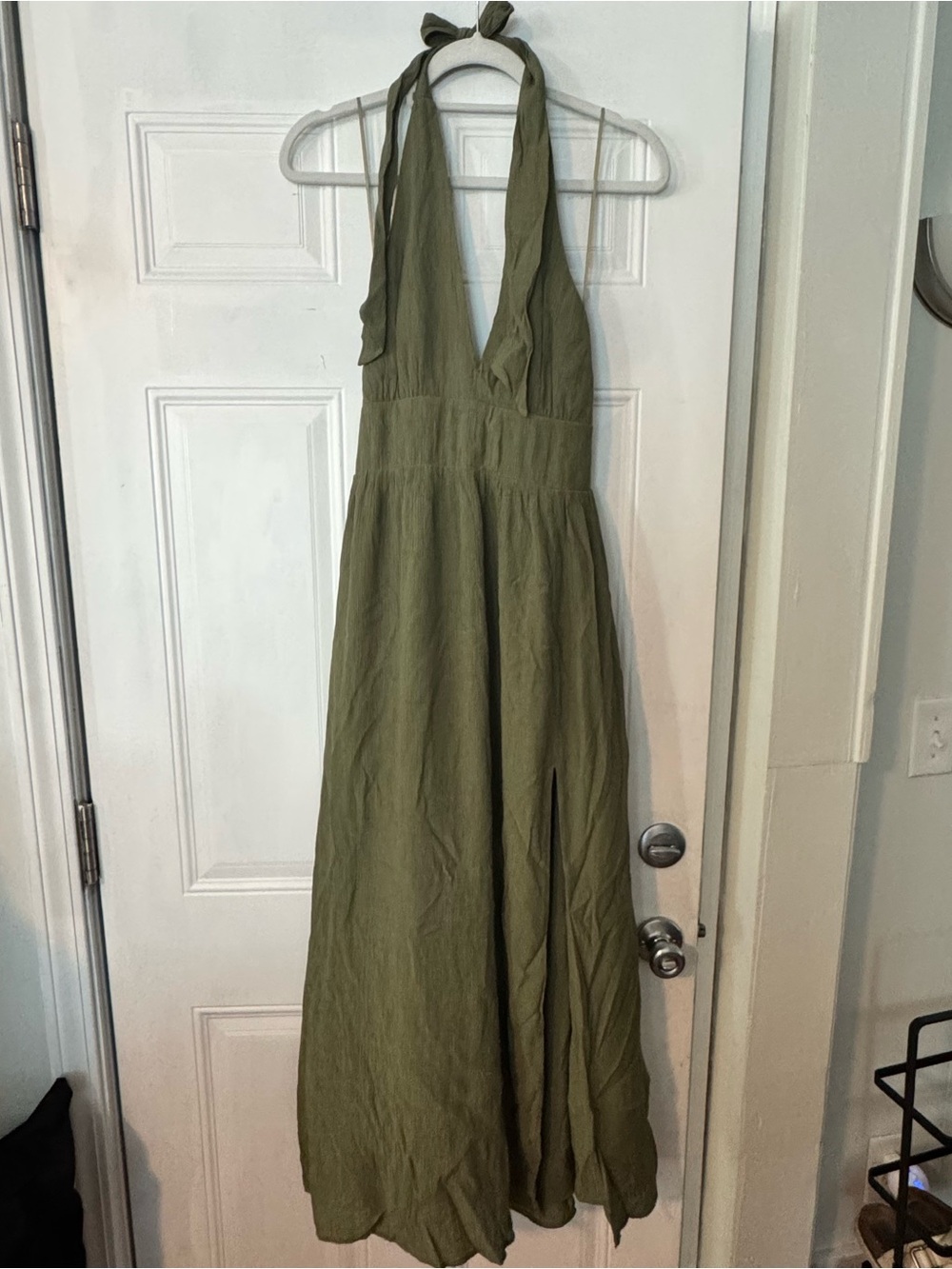 Abercrombie & Fitch Olive Plunge Halter Maxi Dress